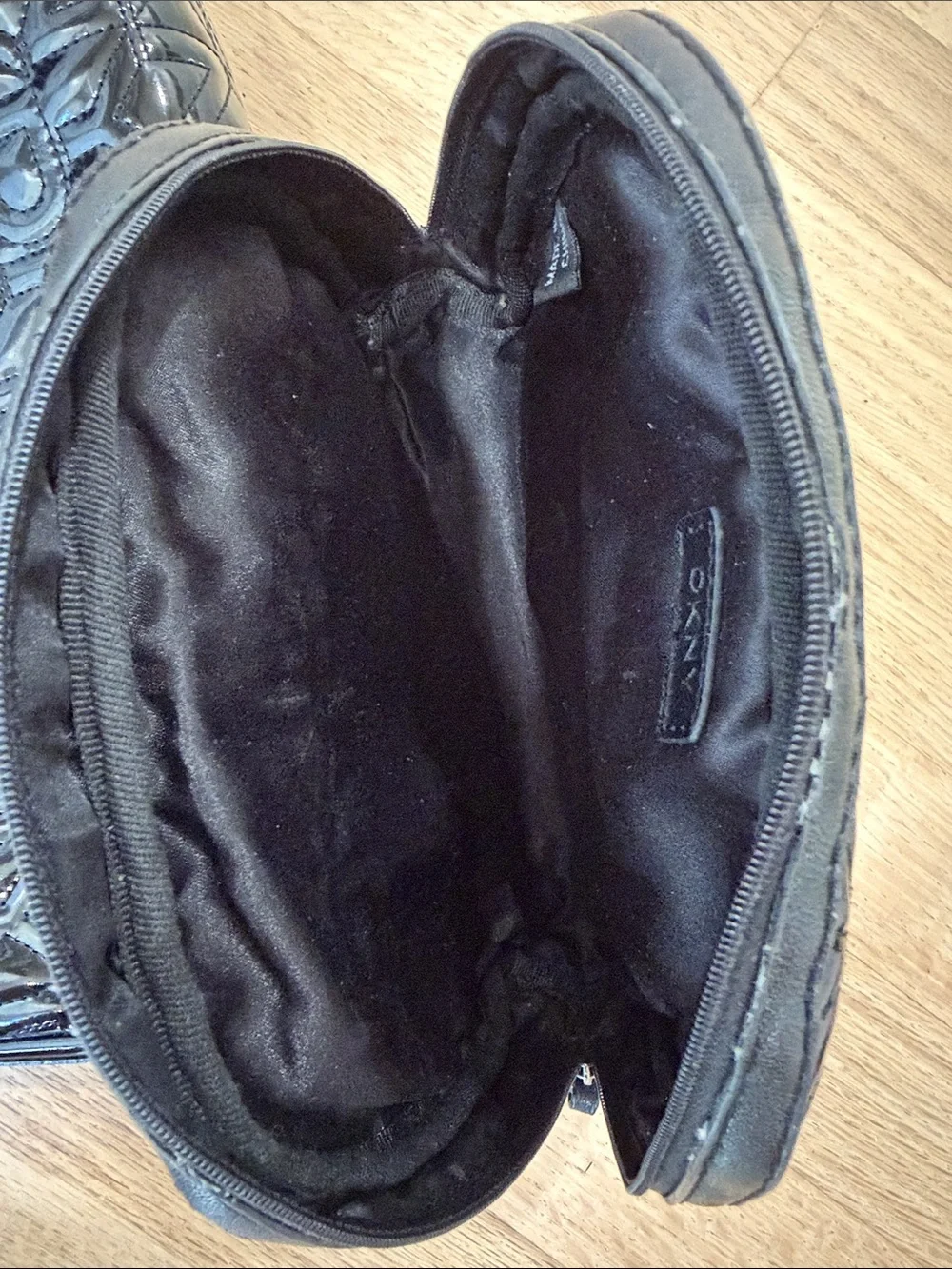 DKNY Black Patent Embossed Logo Cosmetic Bag Set